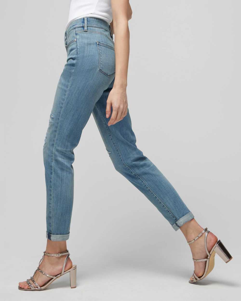 Mid Rise Everyday Soft Denim  Destructed Girlfriend Jeans click to view larger image.