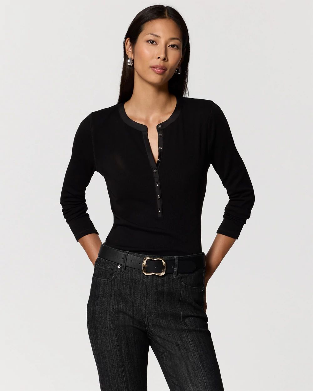 Satin Trim Henley Top