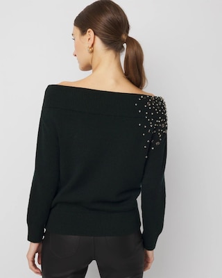 Petite Embellished Off-The-Shoulder Sweater click to view larger image.