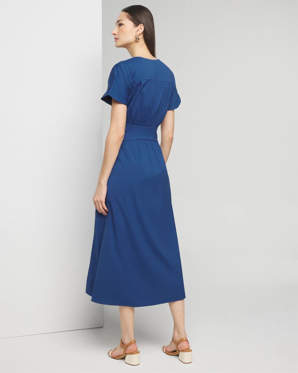 Short Sleeve Collar Poplin Midi Dress
