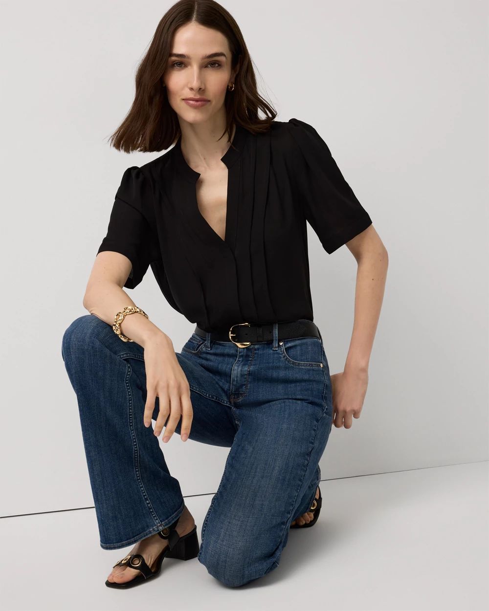 Petite Pleated Crepe Shirt