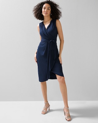 Sleeveless Draped Slub Sheath Dress