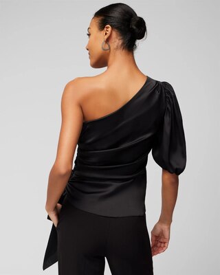 One Shoulder Satin Tie Blouse