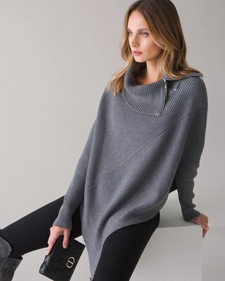 Long Sleeve Zip Neck Poncho