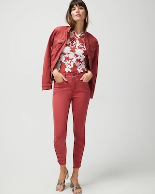 High Rise Ruched Hem Skinny Crop Jeans