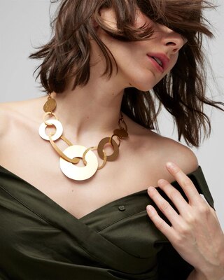Adjustable Goldtone Brushed Disc Necklace