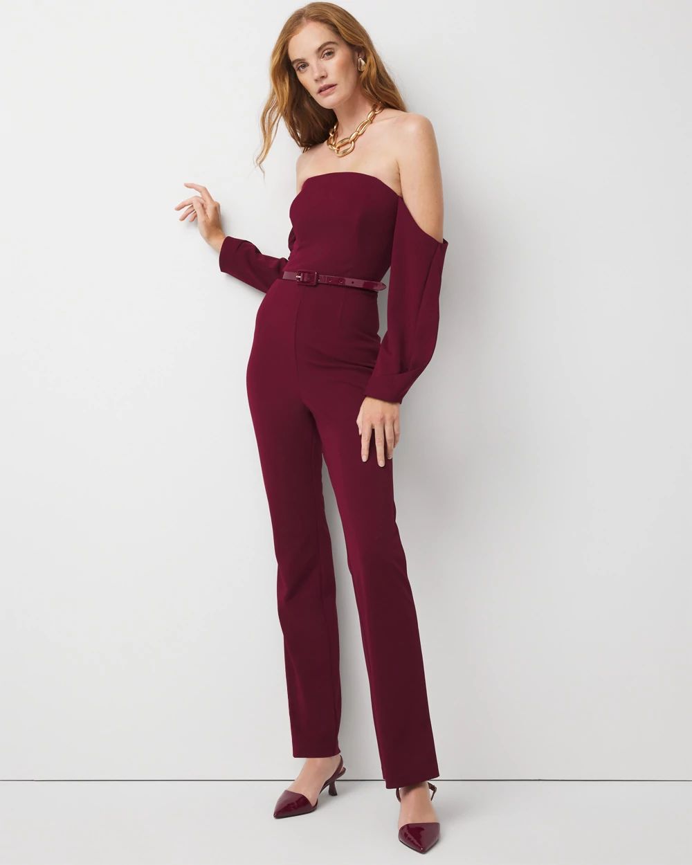 Petite Off-The-Shoulder Drape Sleeve Jumpsuit