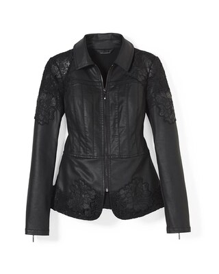 Coated Denim & Lace Motorcycle Jacket