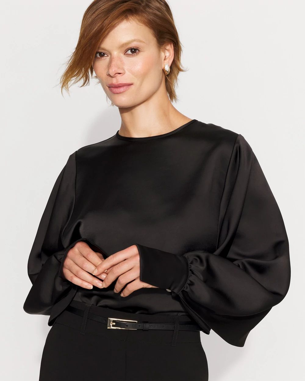 Cape Sleeve Satin Blouse