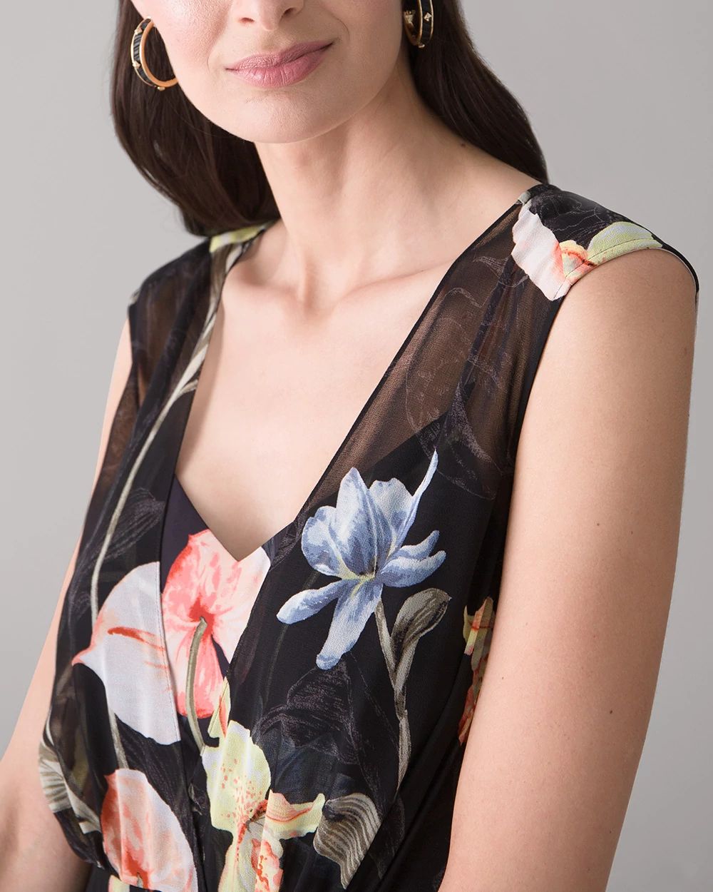 Sleeveless Floral Overlay Midi Dress