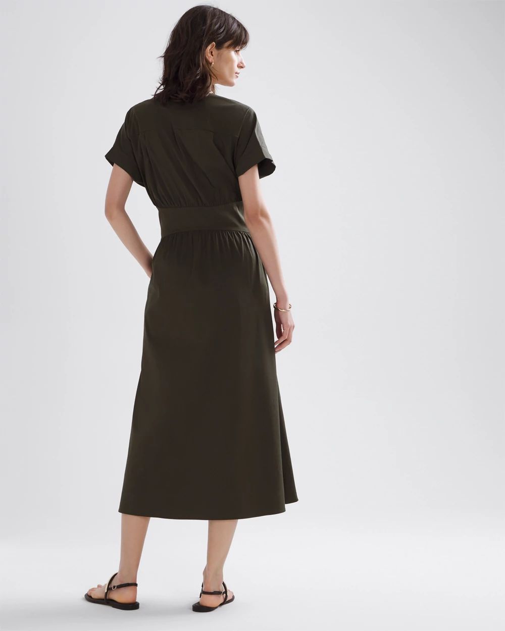 Short Sleeve Collar Poplin Midi Dress click to view larger image.