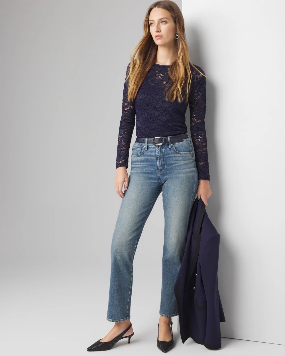 Lace Crew Neck Top click to view larger image.