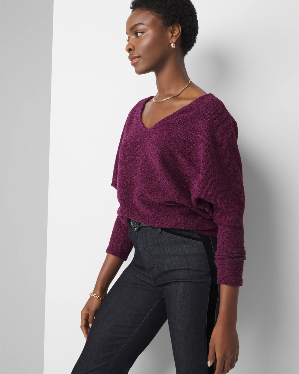 Purple Chenille Sweater V Neck International Concepts Women's