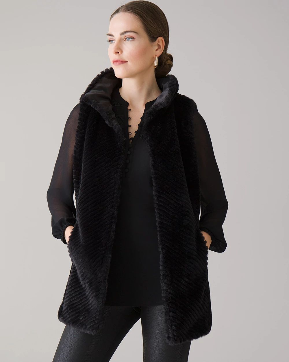 Chevron Textured Faux Fur Vest