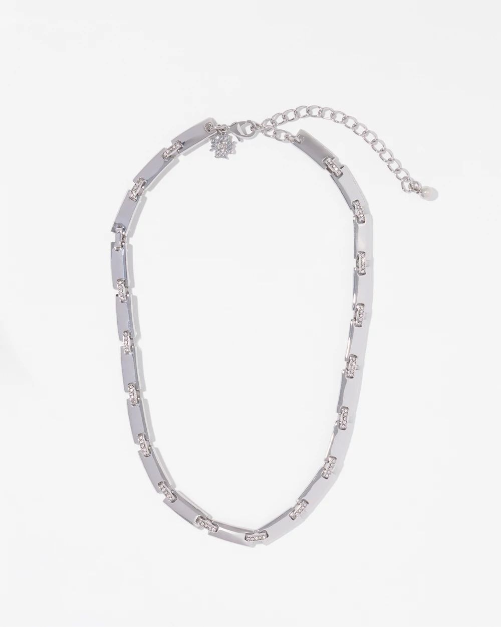 Silver Pave Link Necklace