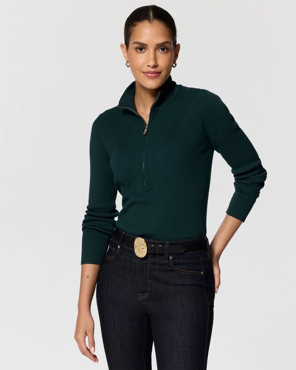 Zip-Up Mock Neck Pullover