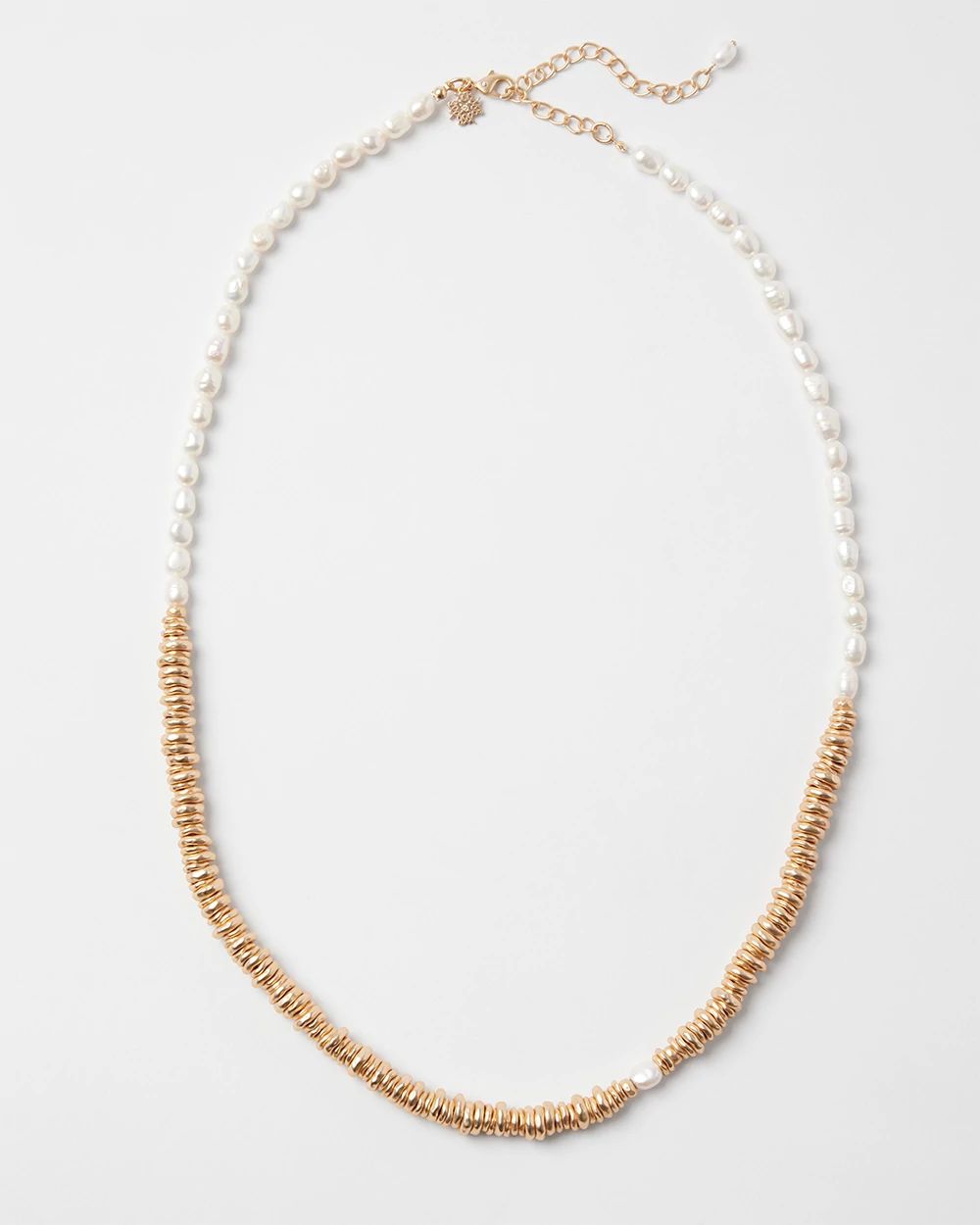 Freshwater Pearl and Goldtone Disc Singlestrand Necklace