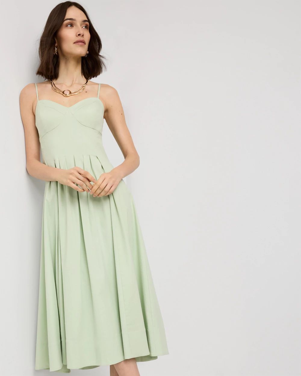 Petite Corset Poplin Midi Dress