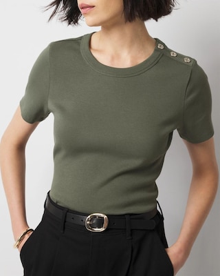 WHBM FORME™  Ribbed Stretch Button Shoulder Tee click to view larger image.