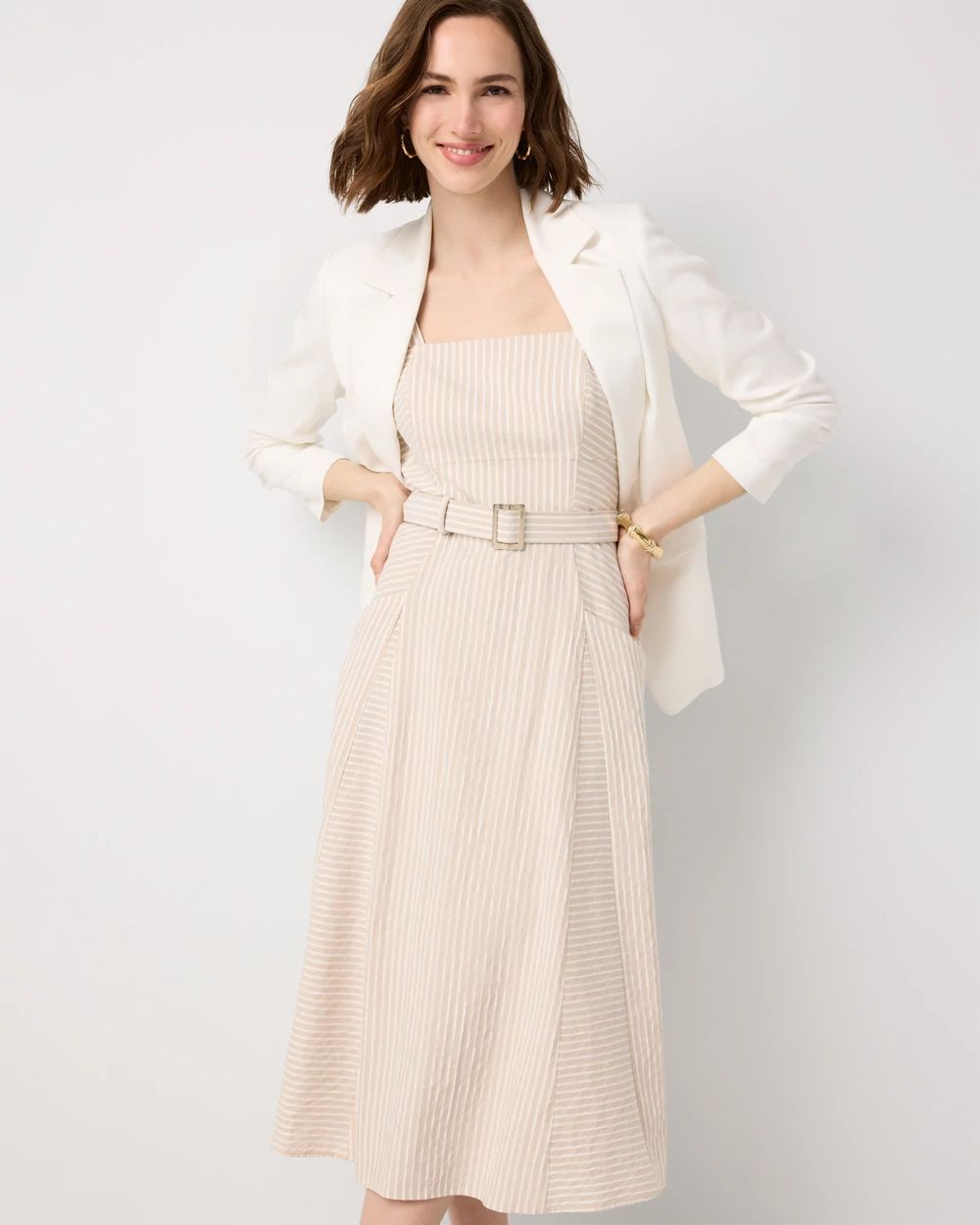 Striped Strapless Midi Dress click to view larger image.