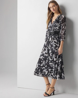 Long Sleeve Printed Midi Dress click to view larger image.