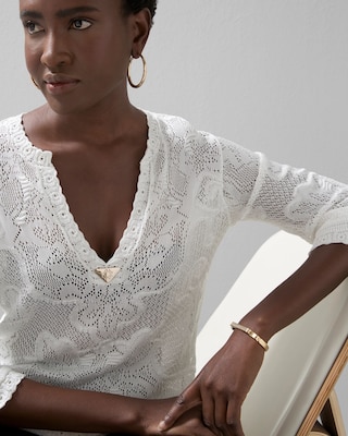 Pointelle Stitch 3/4 Sleeve Sweater