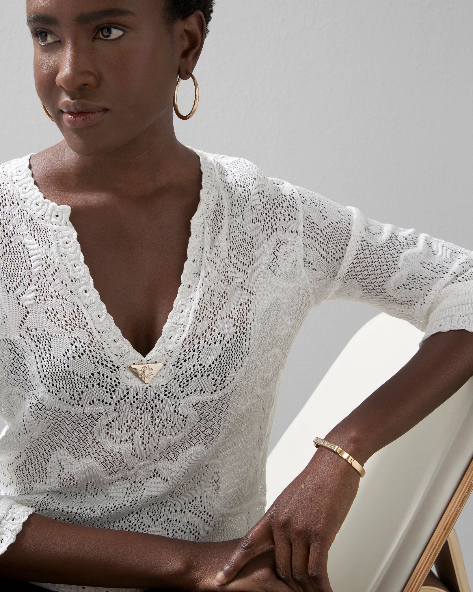 Pointelle Stitch 3/4 Sleeve Sweater