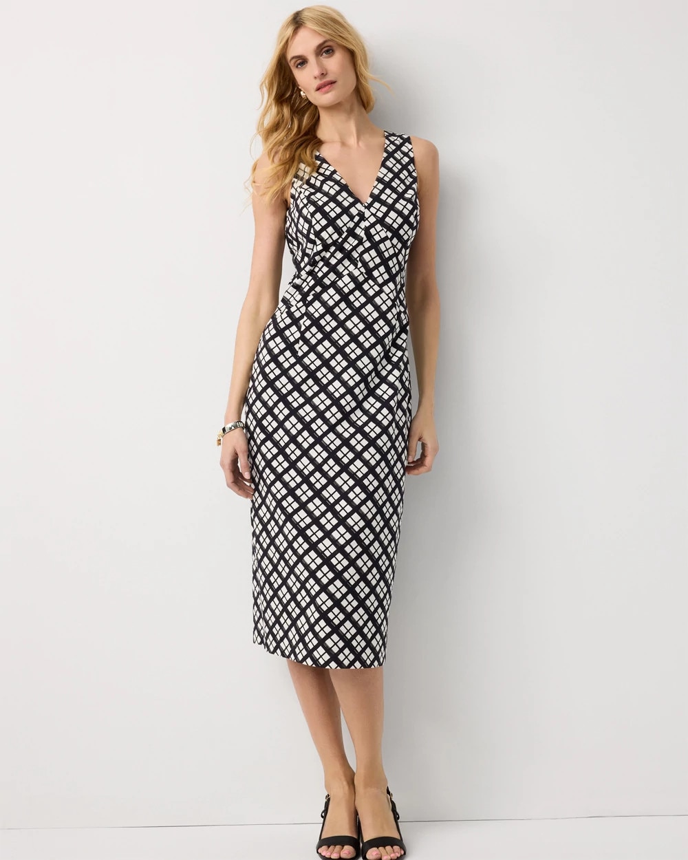 Poplin V-neck Midi Dress