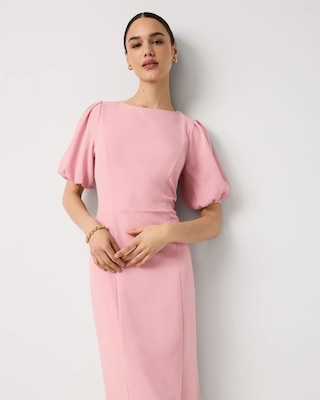 Puff Sleeve Midi Sheath Dress click to view larger image.
