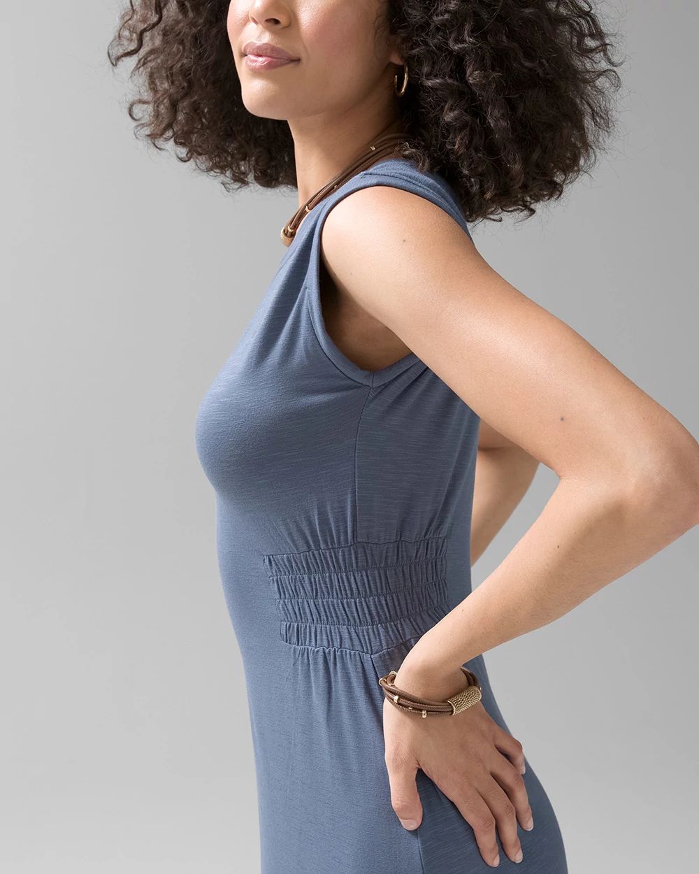 Sleeveless Smocked Slub Maxi Dress