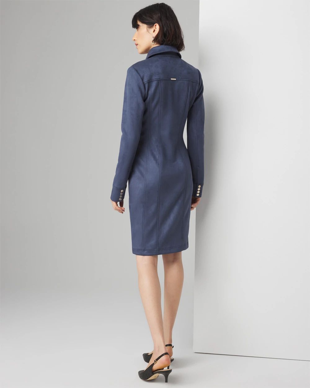 Petite Long Sleeve Faux Suede Shacket Dress