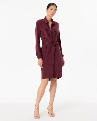 Long Sleeve Matte Jersey Shirtdress With Satin click to view larger image.