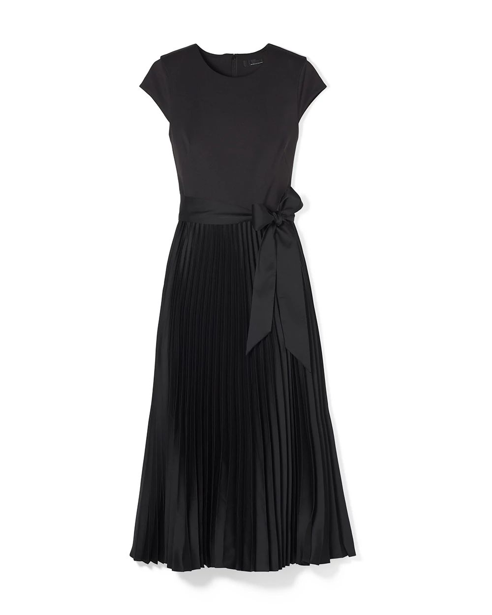 Scuba Knit & Satin Pleated Dress