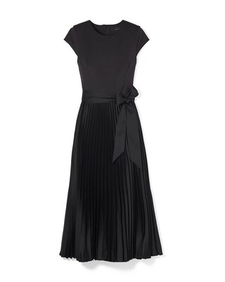 Scuba Knit & Satin Pleated Dress