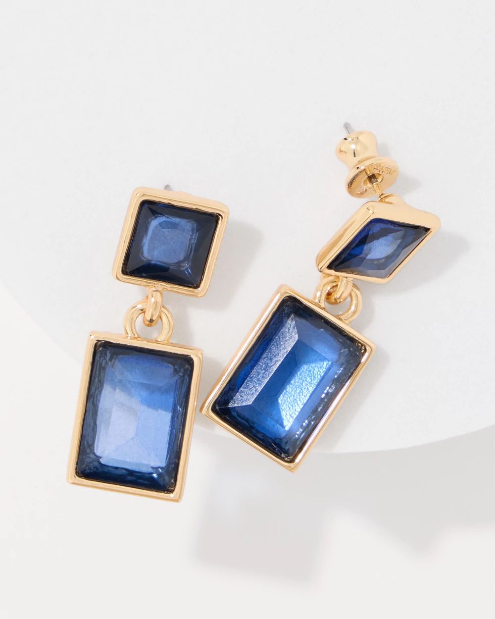 Dark Blue Glass Stone Drop Earrings