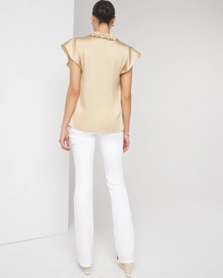 Petite Ruched Neck Flutter Shell Top