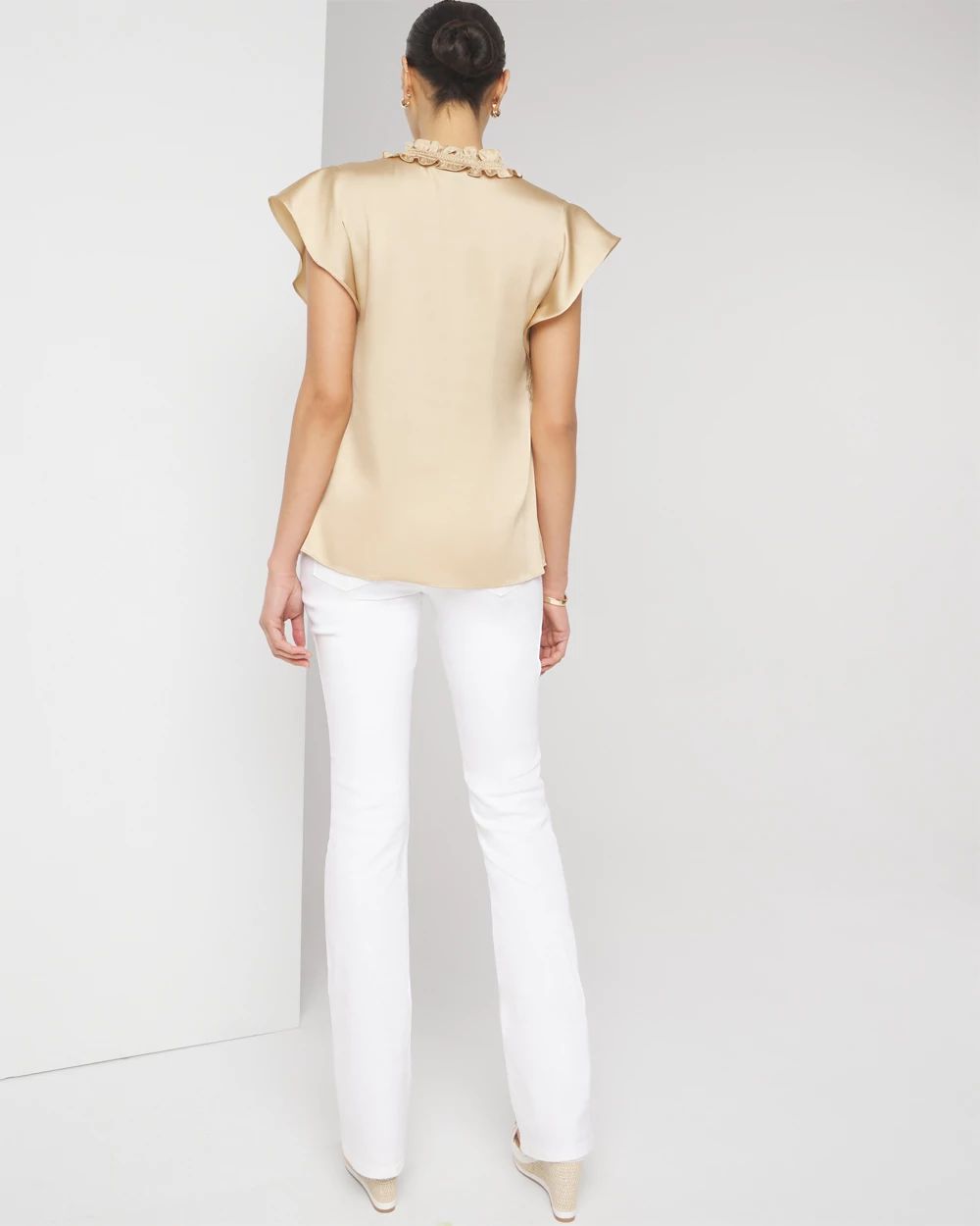 Petite Ruched Neck Flutter Shell Top