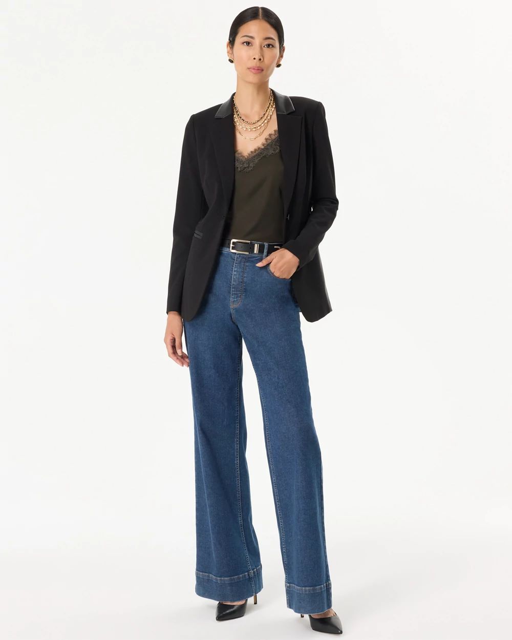 Petite WHBM® Knit Crepe One-Button Blazer click to view larger image.