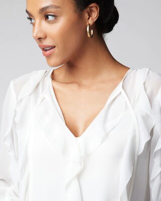 Long Sleeve Ruffled Tie Neck Blouse