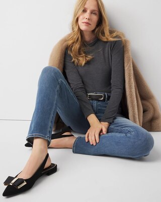 Puff Sleeve Mock Neck Snit click to view larger image.