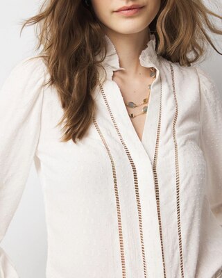 Metallic Clip Ruffle Neck Blouse click to view larger image.