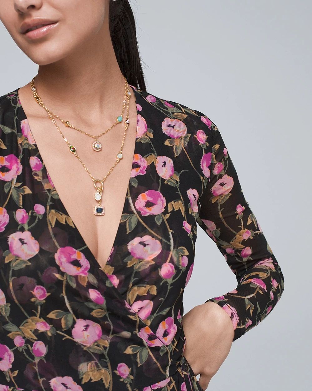 Jeweled Double-Strand Charm Necklace