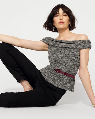 Tweed Off-The-Shoulder Knit Top click to view larger image.