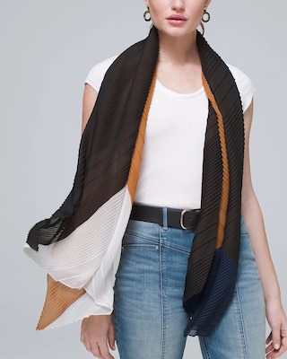 Color-block Pleated Oblong Scarf click to view larger image.
