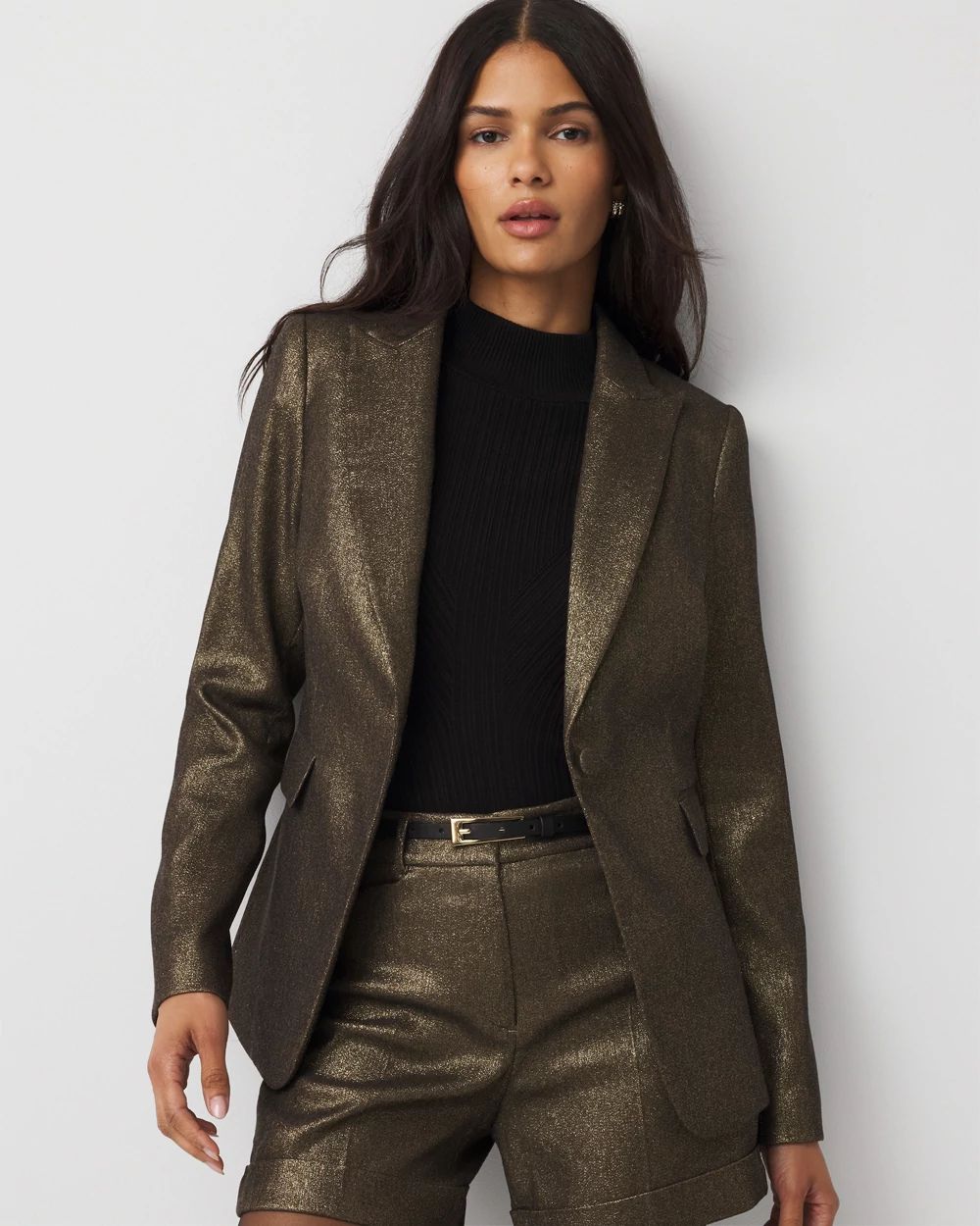 Shimmery One-Button Blazer