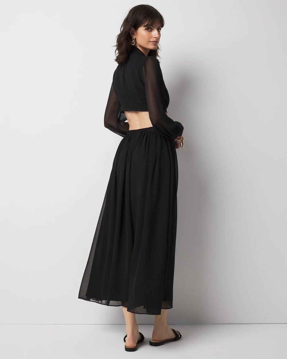 Long-Sleeve V-Neck Cutout Midi Dress click to view larger image.