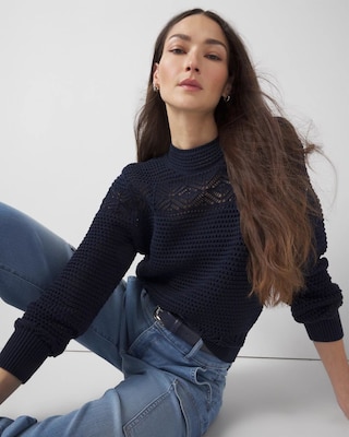 Mixed Stitch Mock Neck Sweater click to view larger image.
