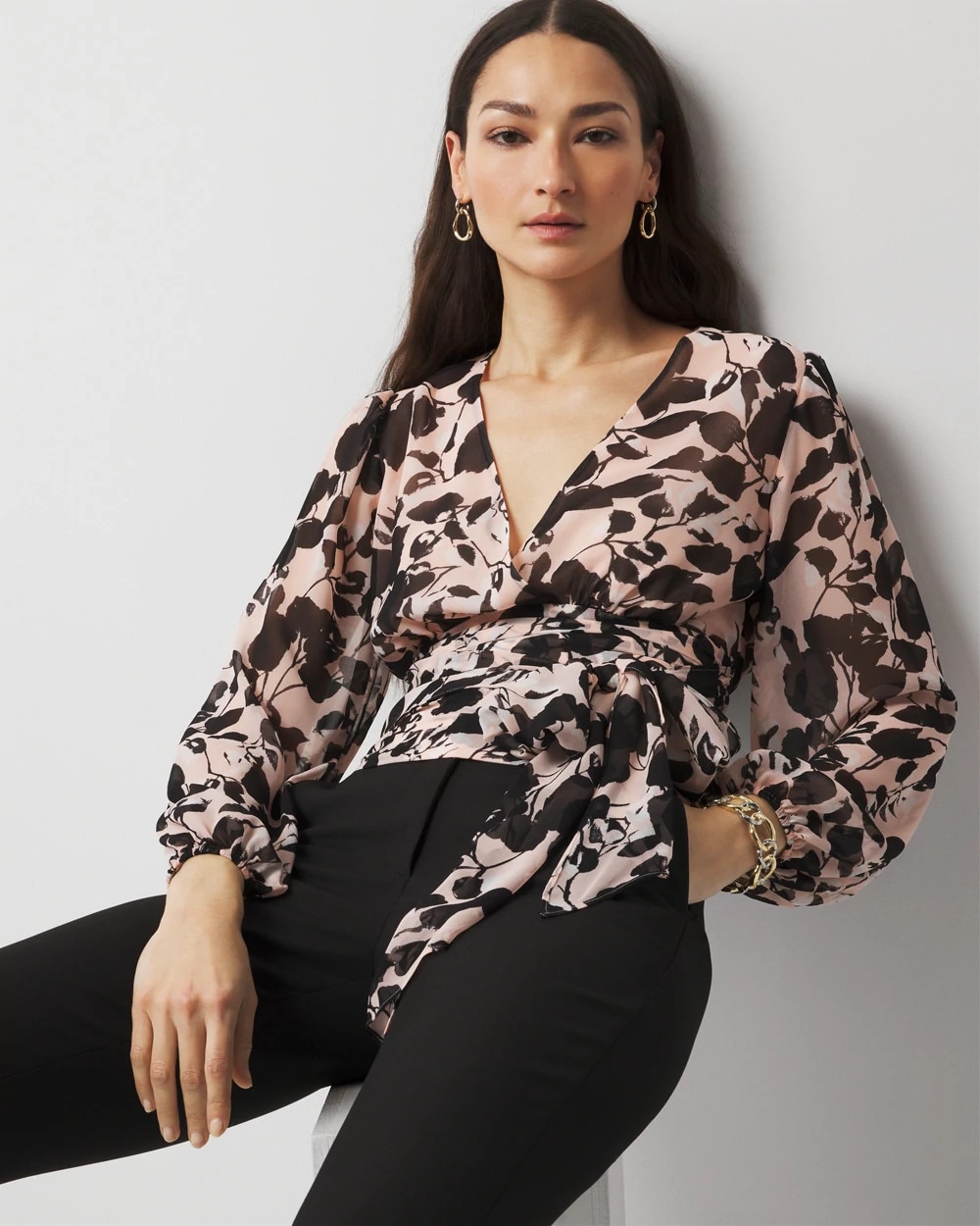 Petite Tie-Waist Chiffon Blouse