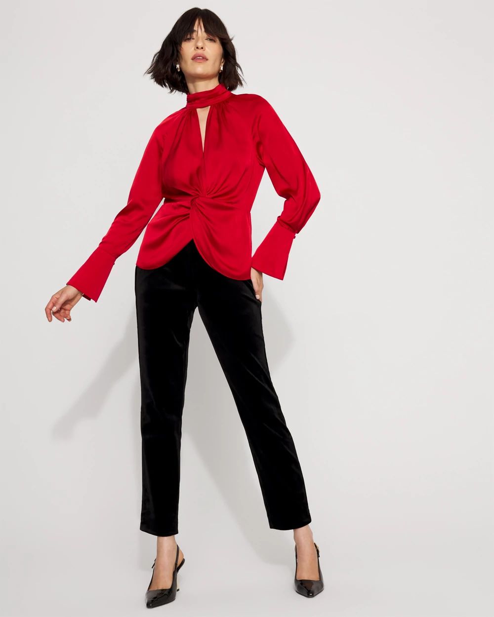 Petite Twist-Front Satin Blouse