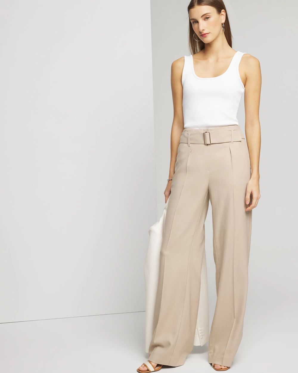Belted Wide-Leg Woven Pants